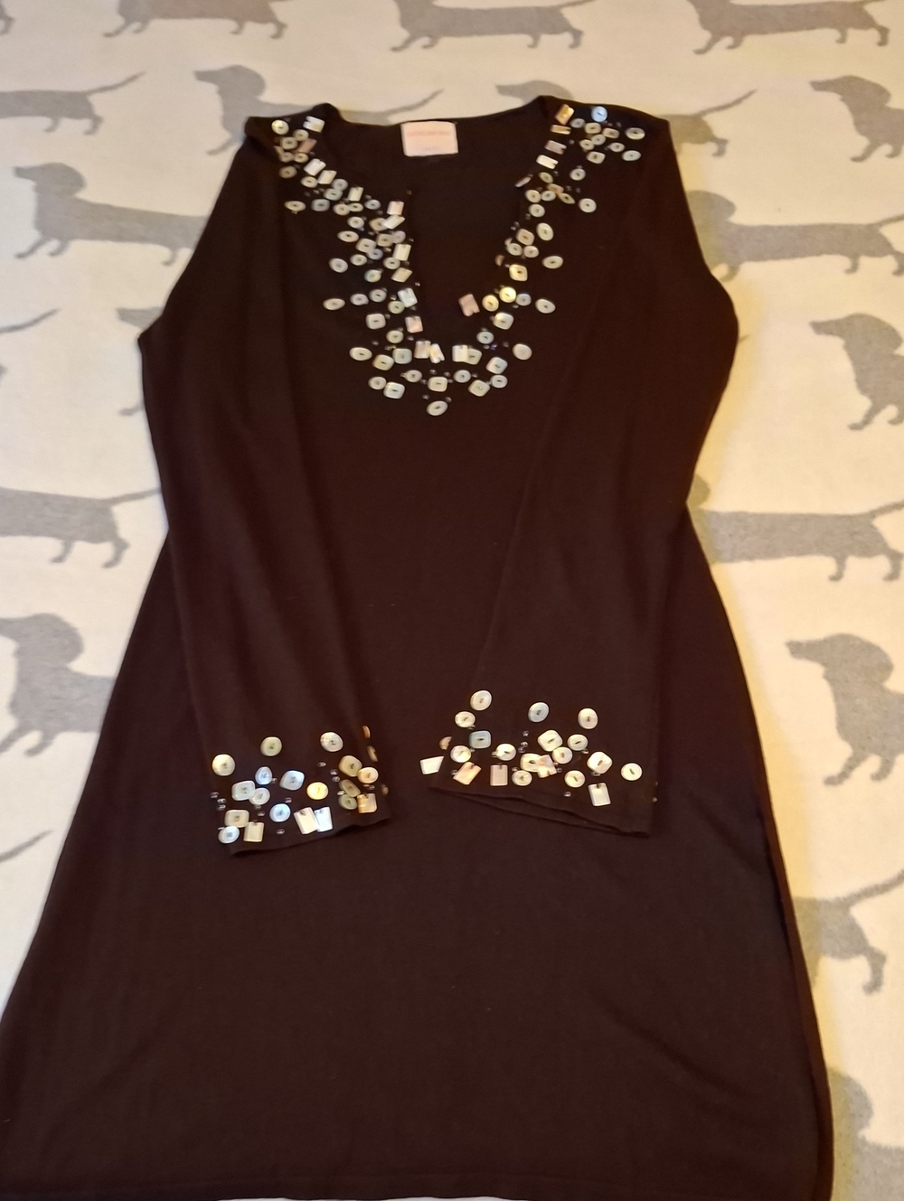 Embellished Black Women's V-Neck Dress